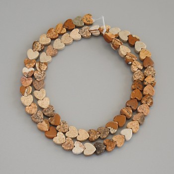 Mărgele de jasper peisaj în formă de inimă, diametru 6 x 6 x 2 mm ±, pe șnur, lungime 37 cm+