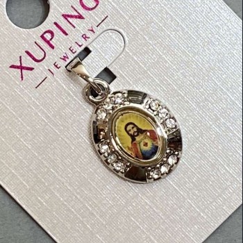 Pandantiv „Icoană” Xuping, cu cristale albe, diametrul 20×13 mm, lungime aproximativă 25 mm, rodiu