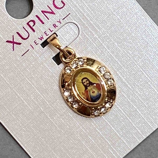 Pandantiv „Icoană” Xuping cu cristale albe, diametrul 20x13 mm, lungime 24 mm, placare 18K