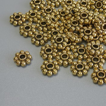 Furnitură mărgea inserție de culoare aurie, diametrul 7,5×2,5 mm, gaură 1,5 mm, ambalaj 20 g (~42 buc.)
