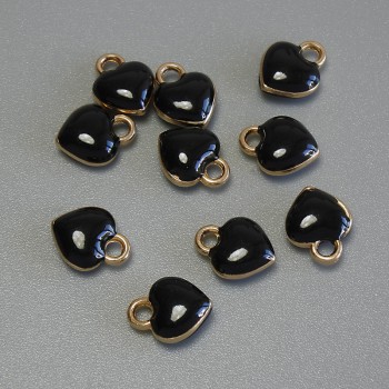 Кулон підвіска Серце чорна емаль золотистий метал, діаметр 6х8мм+- уп. 10шт