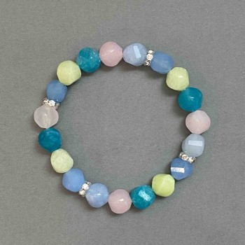 Brățară assortată cu rombi tăiați, diametrul 10x9 mm +/-, cu inserții metalice, lungime 18 mm +/- elastică