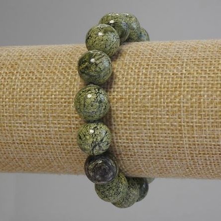 Brățară din piatră naturală serpentină, bile netede, diametrul 15 mm, lungime 18 cm (elastic)