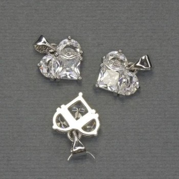 Кулон Серце білі стрази сріблястий метал, діаметр 10х12мм+-, довжина 17мм+