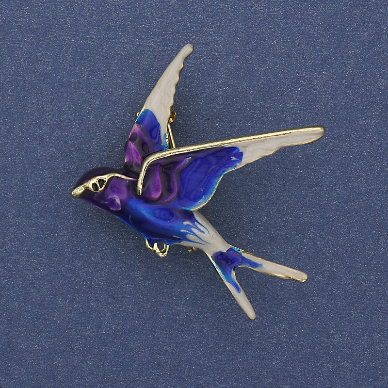 Broșă-pandantiv Pasărea, email colorat, metal auriu, 38x26 mm+