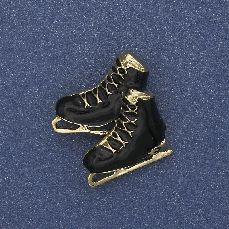Broșă-pendativ Kovzani, email negru, metal auriu, 23×32 mm+