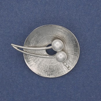 Broșă Accent cu perle și strasuri, metal argintiu 32x40 mm+