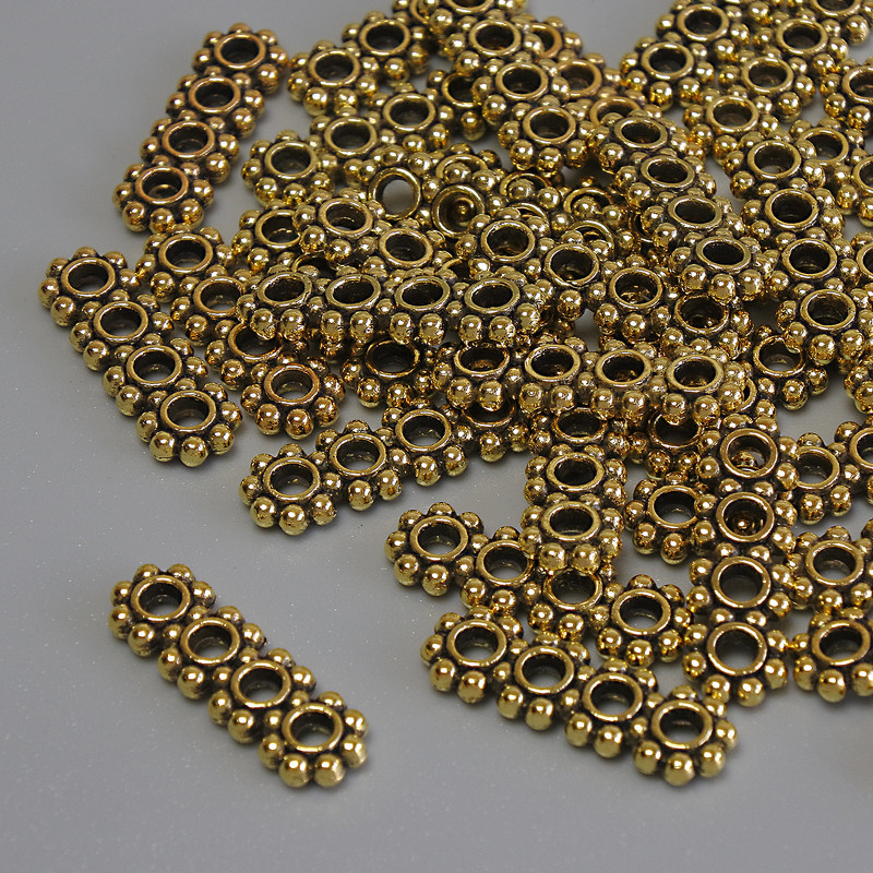 Furnitură separator de șiruri, inserție, culoare metalică aurie, diametrul 16×5×2 mm, gaură Ø2 mm, ambalaj 20 g (~36 buc.)