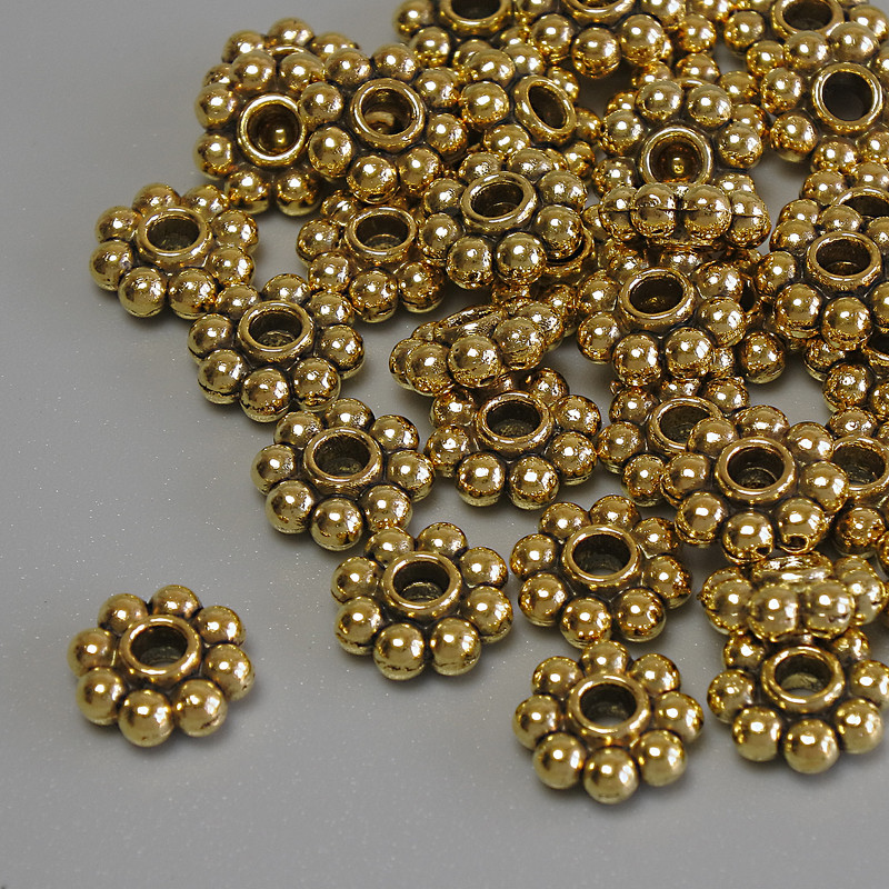 Furnitură pentru mărgele – inserție, culoare metalică aurie, diametru 8×3 mm ± gaură, diametru 2,2 mm ± ambalaj 20 g (~43 buc.)