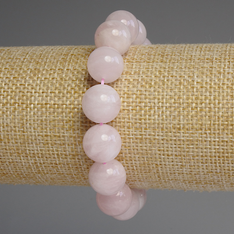Brățară din cuarț roz Madagascar, mărgele netede, diametru 12,5 mm, lungime 18 cm, extensibilă