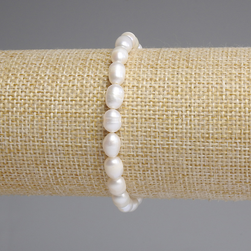 Brățară cu perle de râu 7,5–8×6 mm, lungime 18 cm, elastică