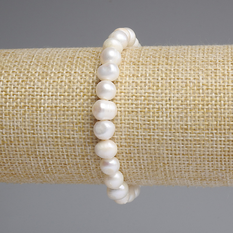 Brățară cu perle de râu 8-9×7-7,5 mm, lungime 18 cm, elastică