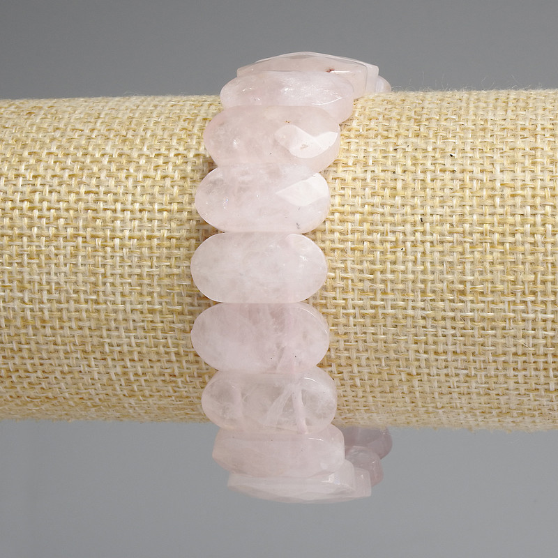 Brățară din cuart roz, zale fațetate rotunjite, dimensiuni 20x10 mm, lungime 18 cm, elastică