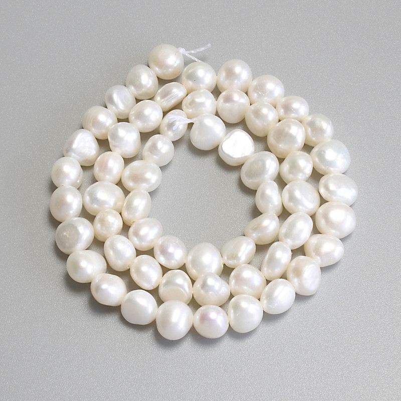 Mărgele de perle de râu, diametru 7–7,5 × 6–6,5 mm, 5 mm +/- pe șnur, lungime 35 cm+