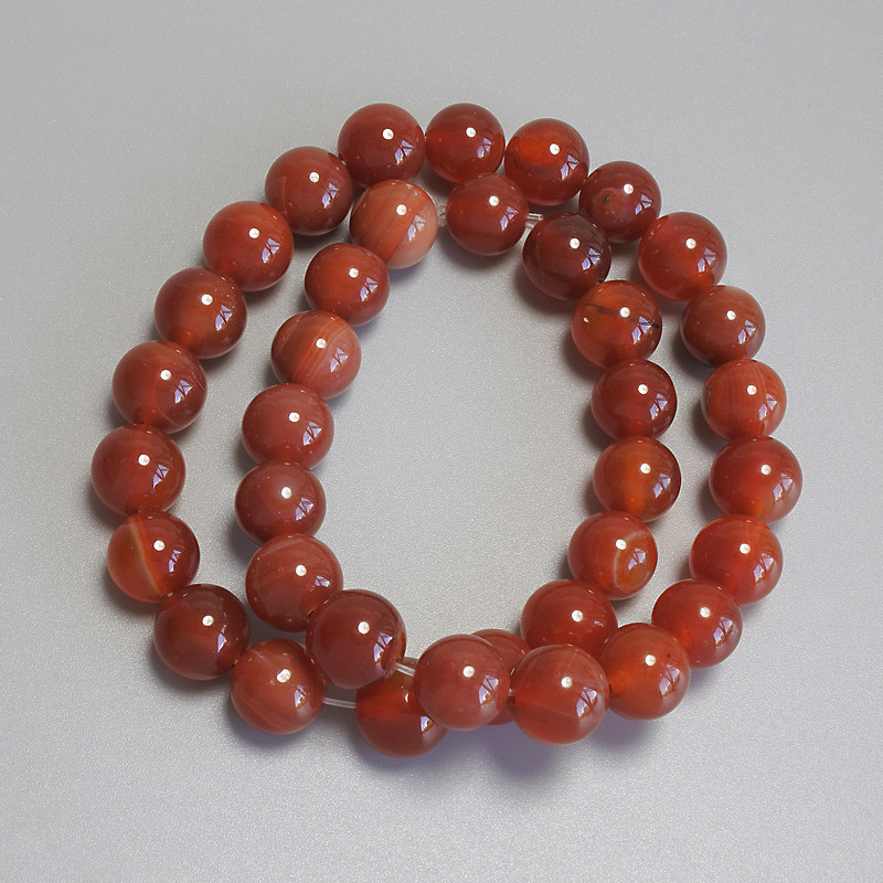 Mărgele carneol, bile netede, diametru 10 mm +/- pe fir, lungime 38 cm+