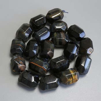 Mărgele din ochiul de șoim și ochiul de tigru, multifacetate, diametrul 20–21×15 mm, pe șnur, lungime 39 cm