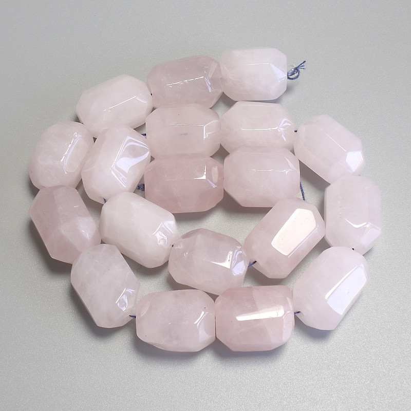 Mărgele de cuarț roz fațetate, diametrul 18–22×15 mm, pe șnur, lungime 39 cm+