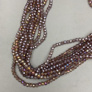 Mărgele din cristal ceh pe fir, maro translucid cu luciu de benzină, rondel tăiat, diametrul 6×5 mm, lungimea 40–41 cm