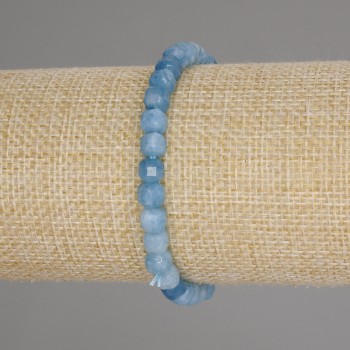 Brățară din acvamarin facetat, cub de 5×5 mm, lungime 18 cm, extensibilă