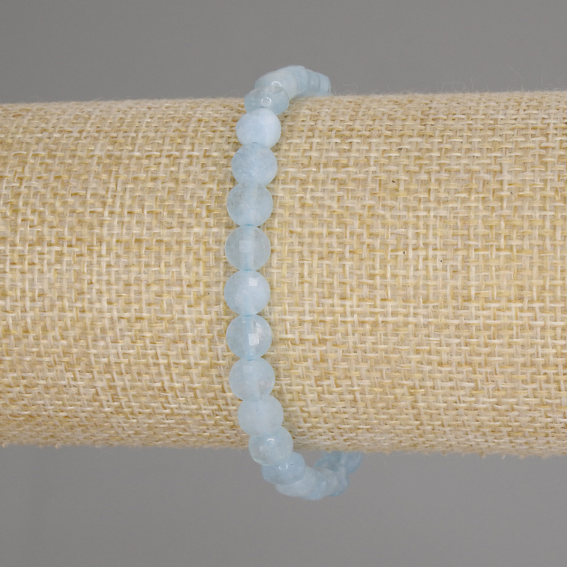 Brățară din acvamarin, monede facetate, diametru 6 mm, lungime 18 cm, elastic