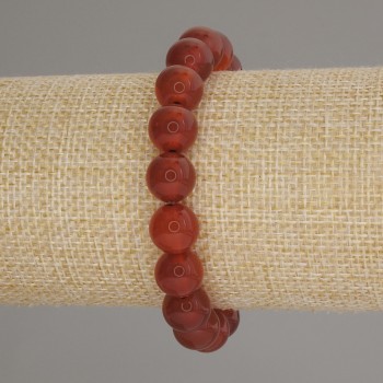 Brățară din carneol cu bile netede, diametru 10 mm, lungime 18 cm, pe bază elastică