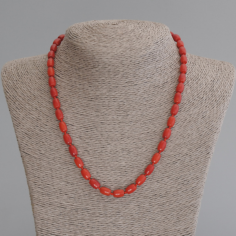 Colier din coral, mărgele în formă de baril, 8,5×6 mm, lungime 50 cm, cu închizătoare