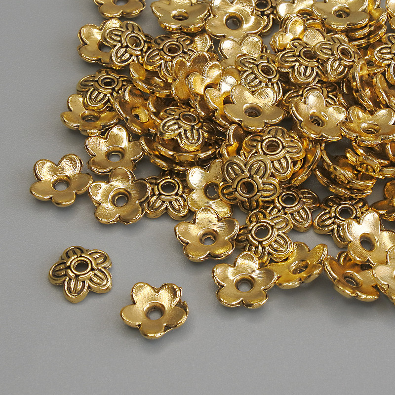 Capace pentru mărgele din metal, culoare aurie, diametru 7,5×1 mm, gaură 1,7 mm, ambalaj 20 g (~87 buc.)