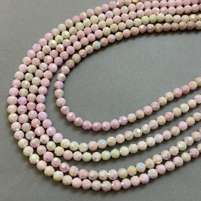 Mărgele din cristal ceh multicolore, cu luciu de benzină, pe șnur, mărgele sferice tăiate, diametru 6 mm, lungime 38 cm