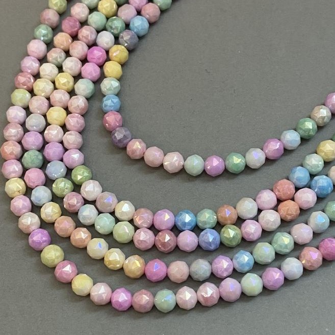 Mărgele din cristal ceh multicolor, pe șnur, cu bile tăiate, diametrul 8 mm, lungime 38 cm