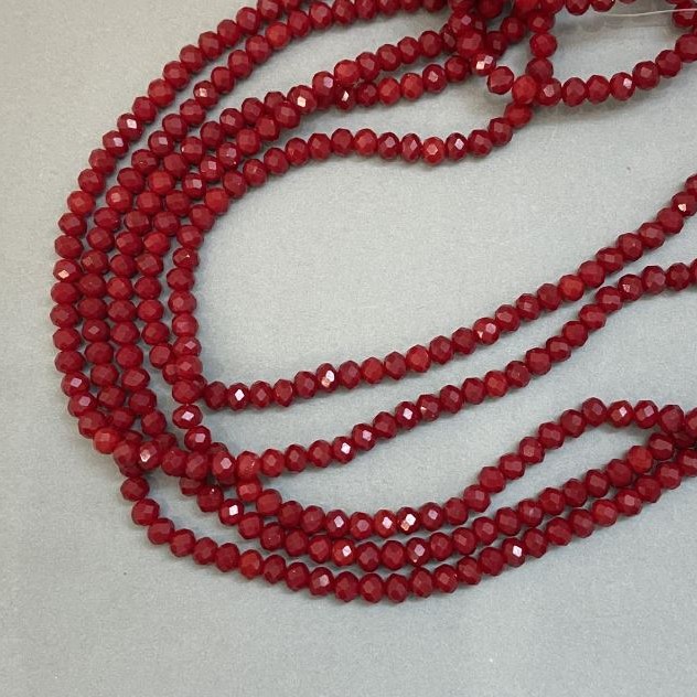 Mărgele din cristal ceh pe fir roșu mat, rondeluri tăiate, diametrul aproximativ 6×5 mm, lungime 40 cm