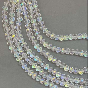 Mărgele ceh pe fir, albe, transparente, cu finisaj petrol, rondeluri tăiate, diametrul 8x6 mm, lungime 39 cm +