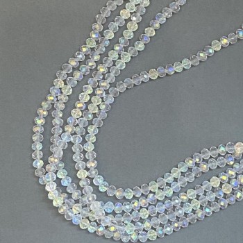 Mărgele din cristal ceh pe fir, albe transparente, fațetate, rondel, diametrul 6×5 mm, lungime 39 cm