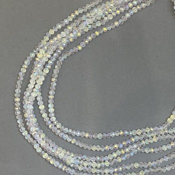 Mărgele Czech Crystal pe fir, alb transparent, cu luciu de benzină, rondelle tăiate, diametrul 3,5x3 mm, lungime 33 cm +
