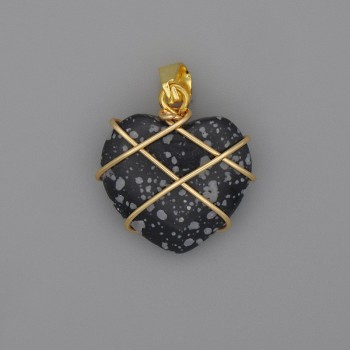 Pandantiv Inimă în împletire, obsidian de zăpadă, 21×21 mm, diametru 30 mm