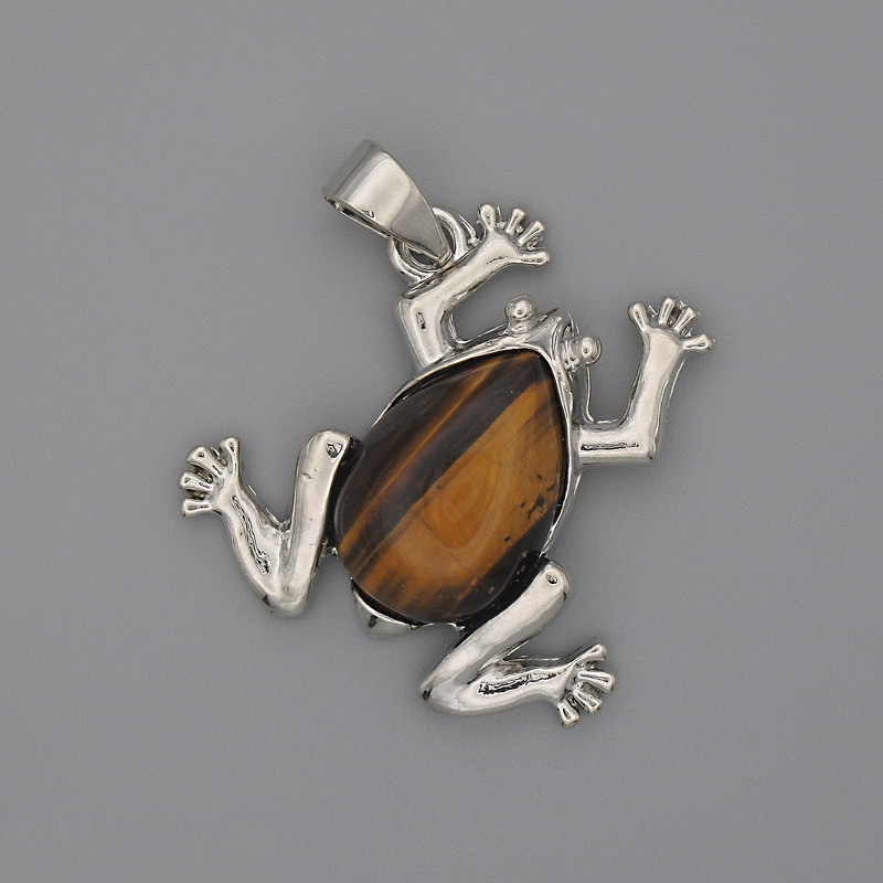 Pandantiv «Broască» cu ochi de tigru 29x28 mm, lungime 37 mm