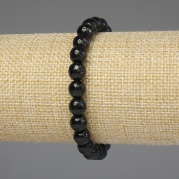 Brățară din agat negru, mărgele tăiate de 8 mm, lungime 18 cm, pe elastic