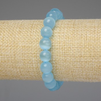 Brățară cu ochi de pisică albastru deschis, bilă netedă 10 mm, lungime 18 cm, cu elastic