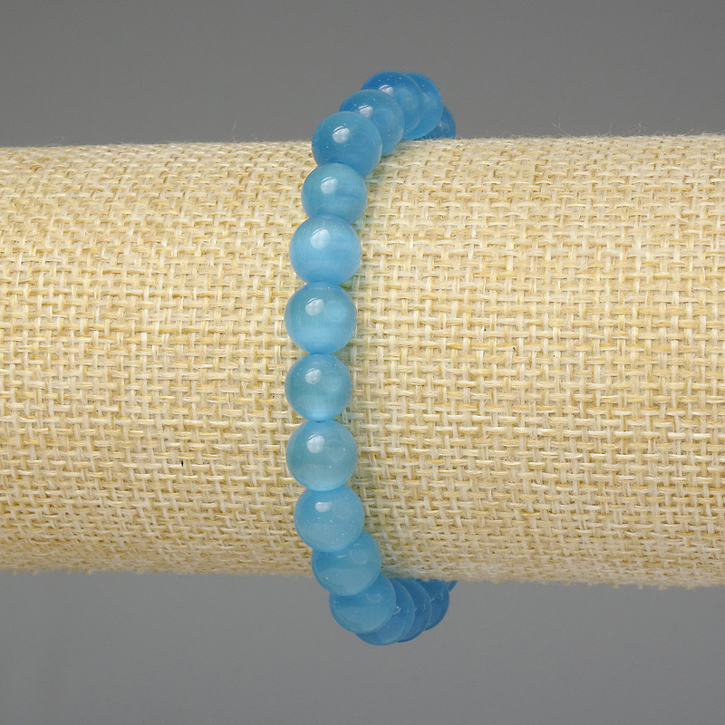 Brățară cu ochi de pisică azuriu, bile netede 8 mm, lungime 18 cm, elastică