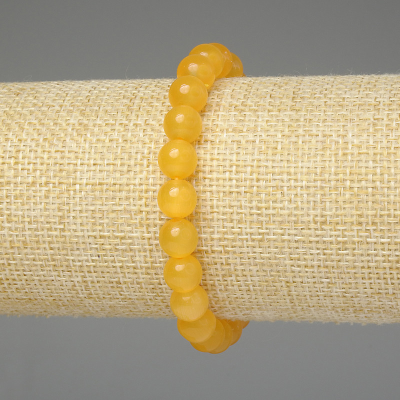 Brățară din ochiul pisicii galben-auriu, bile netede de 8 mm, lungime 18 cm, pe elastic