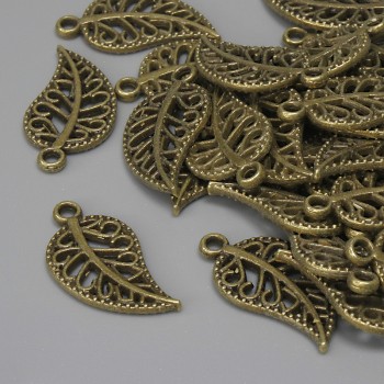 Pandantiv 'Frunză' culoare bronz, diametru 18×10 mm ± gaură pentru ureche 1,5 mm ± ambalaj 27 buc