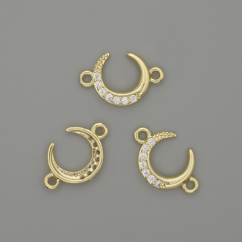 Conector Lună cu cristale albe, metal auriu 16×10,5 mm+