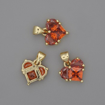 Pandantiv inimă cu cristale roșii 12x12 mm, lungime 17 mm, metal auriu