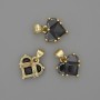 Pandantiv Inimă cu cristale negre 12x12mm, lungime 17mm, metal auriu