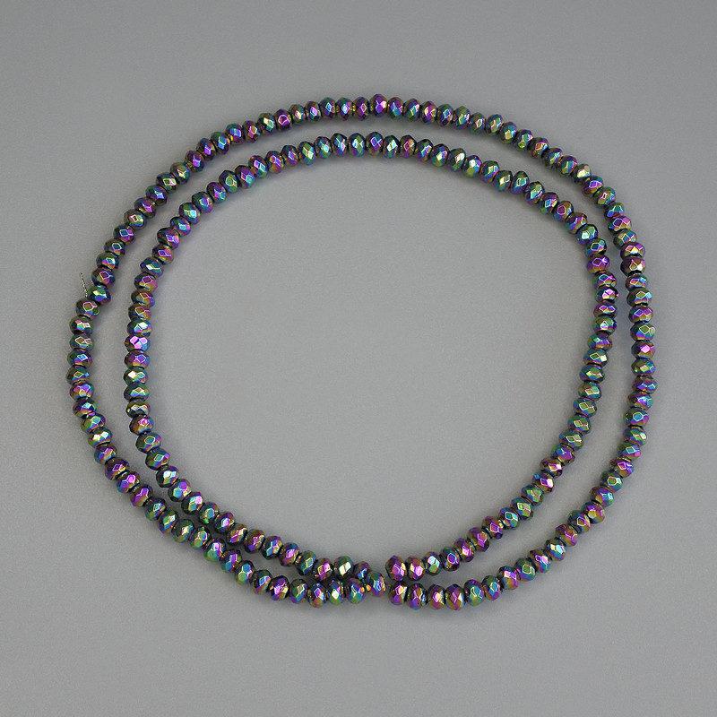 Mărgele hematit curcubeu, rondel facetat 3x2 mm, pe fir, lungime 40 cm