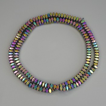 Mărgele hematit curcubeu, fațetate, rondel pătrat 4x2 mm, pe fir, lungime 40 cm+
