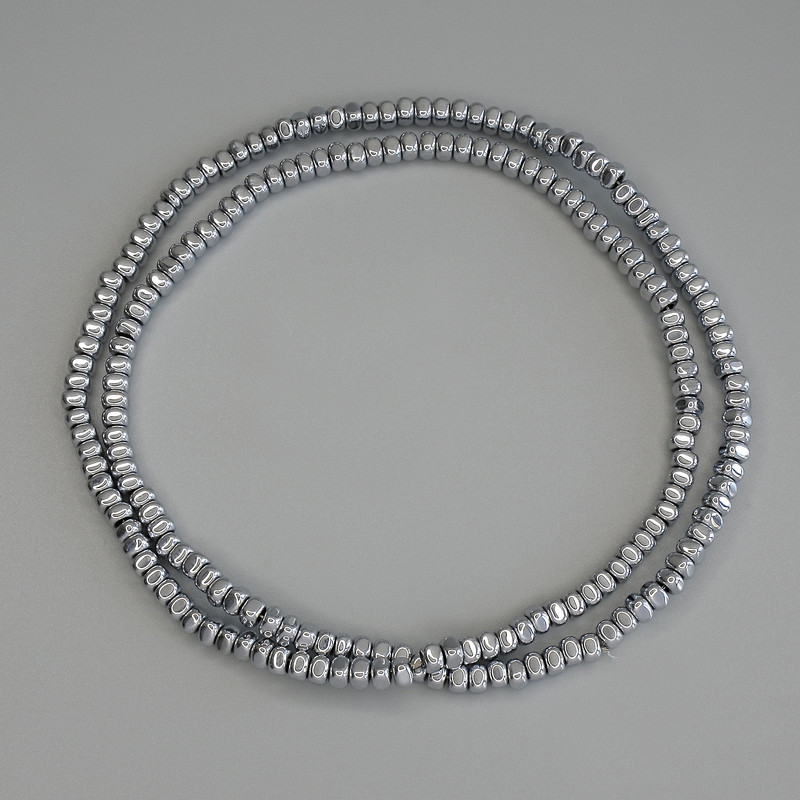 Mărgele hematit culoare argintiu, rondel pătrat 3×2 mm, pe sârmă, lungime 40 cm