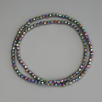Mărgele hematit curcubeu, sferice, 3 mm, pe șnur, lungime 38 cm+