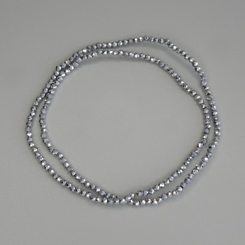 Mărgele de hematit culoare argintie, sferice, fațetate, 2 mm ±, pe fir, lungime 38 cm ±