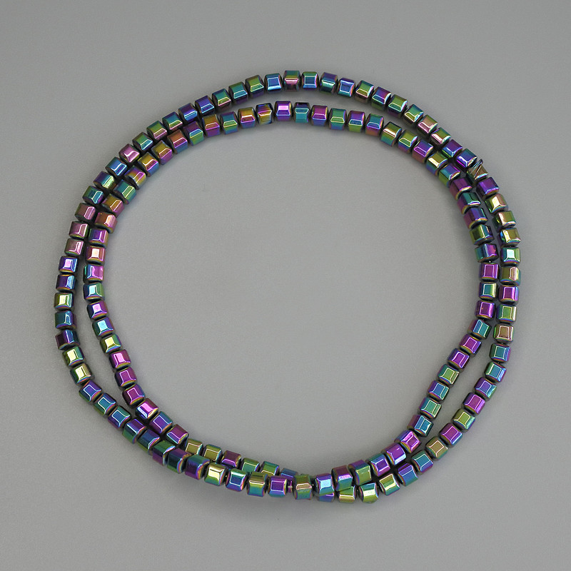 Mărgele hematit curcubeu, cuburi 3x3 mm, pe fir, lungime 40 cm+