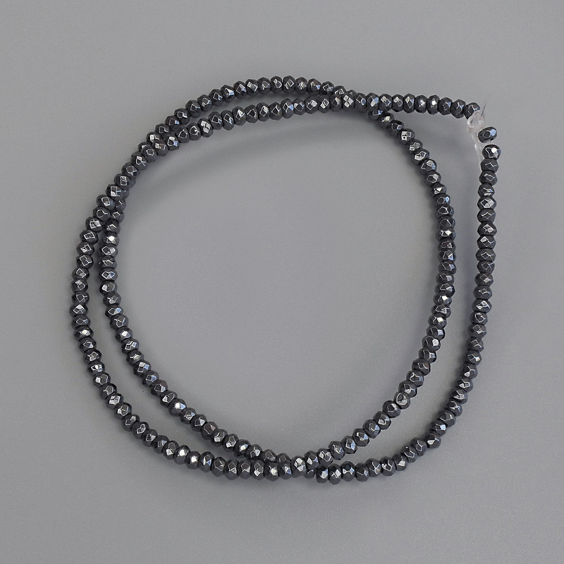 Mărgele de hematit rondelle tăiate 3×2 mm, pe fir, lungime 39 cm+